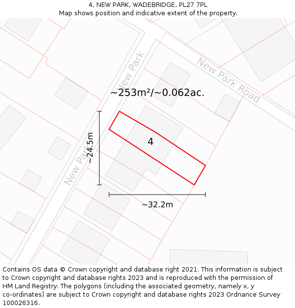4, NEW PARK, WADEBRIDGE, PL27 7PL: Plot and title map
