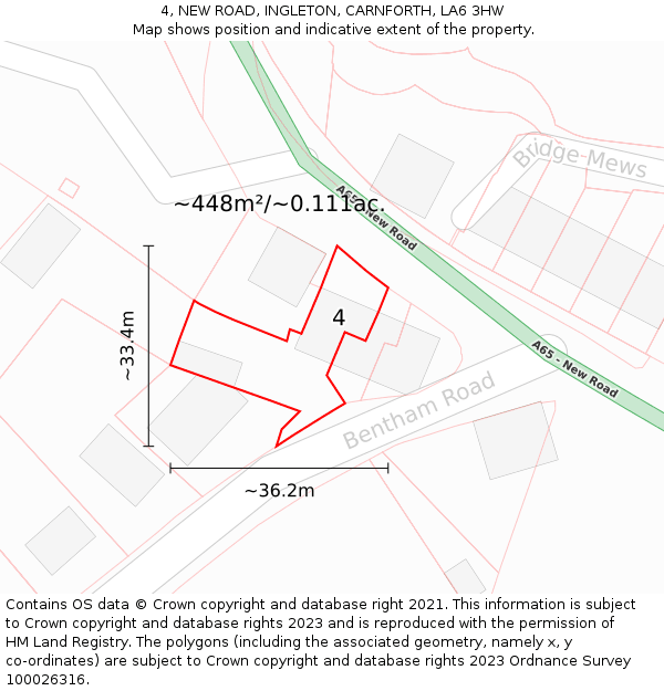4, NEW ROAD, INGLETON, CARNFORTH, LA6 3HW: Plot and title map