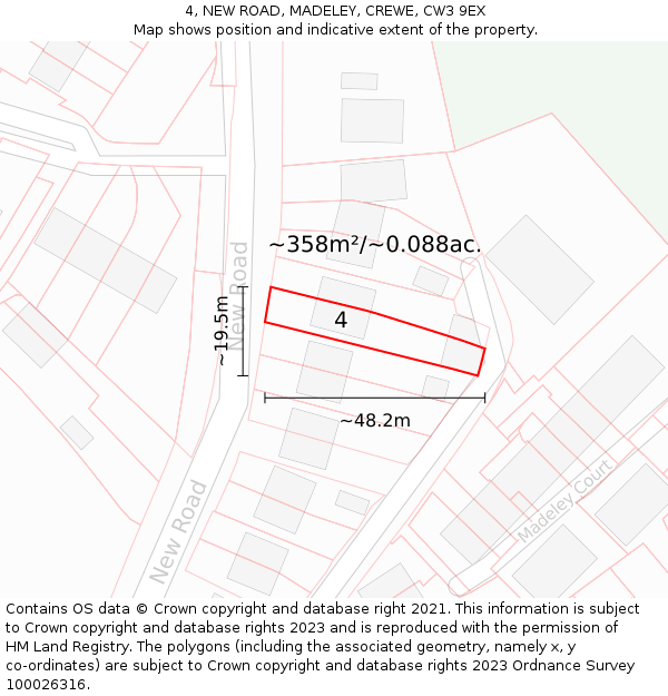4, NEW ROAD, MADELEY, CREWE, CW3 9EX: Plot and title map
