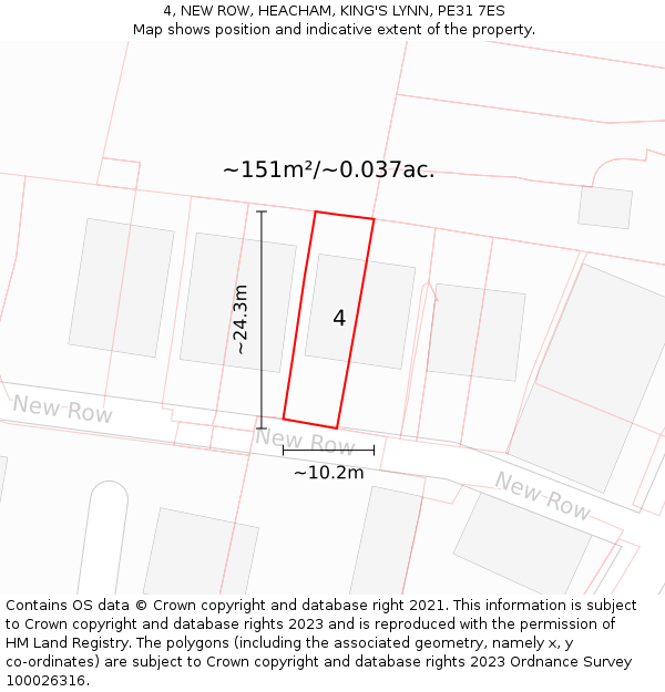 4, NEW ROW, HEACHAM, KING'S LYNN, PE31 7ES: Plot and title map