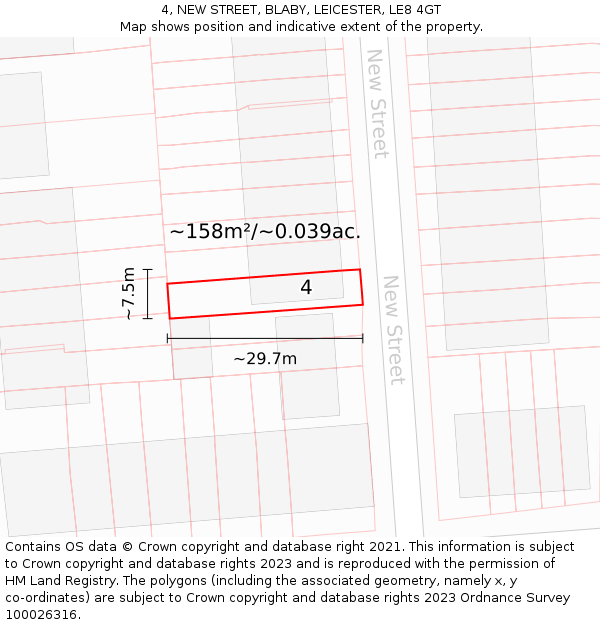 4, NEW STREET, BLABY, LEICESTER, LE8 4GT: Plot and title map