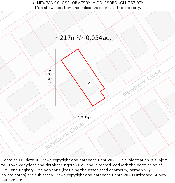 4, NEWBANK CLOSE, ORMESBY, MIDDLESBROUGH, TS7 9EY: Plot and title map