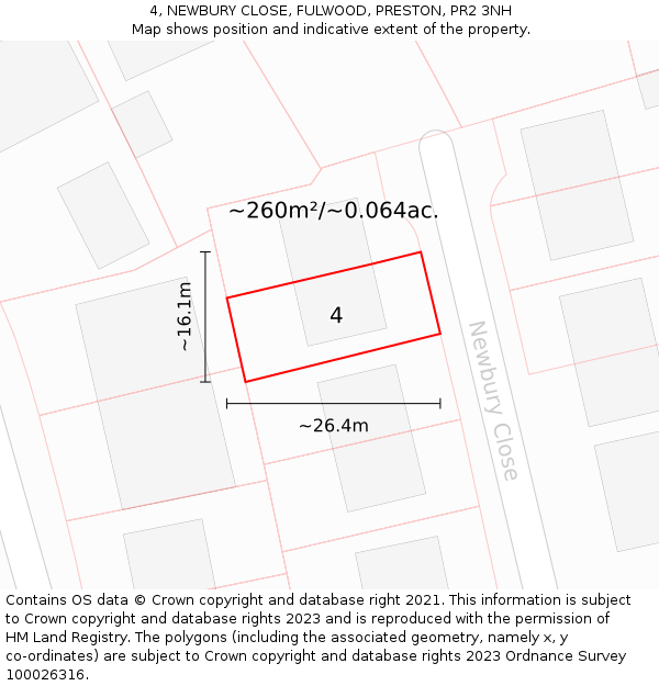 4, NEWBURY CLOSE, FULWOOD, PRESTON, PR2 3NH: Plot and title map