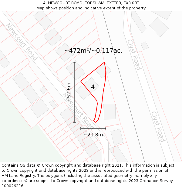 4, NEWCOURT ROAD, TOPSHAM, EXETER, EX3 0BT: Plot and title map