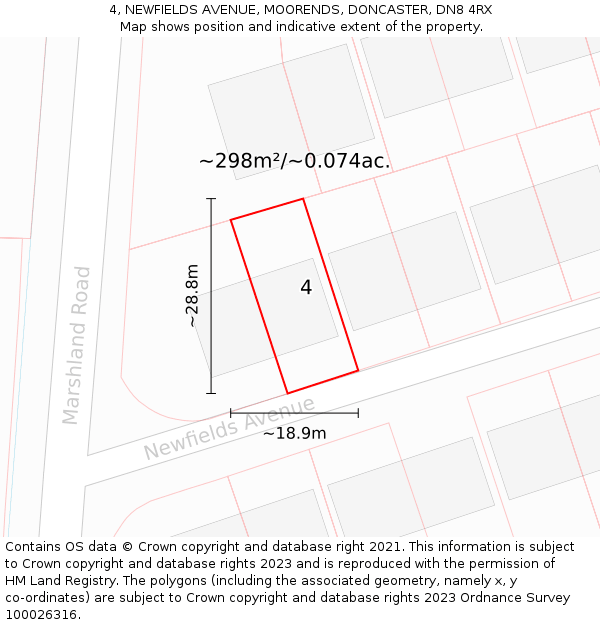 4, NEWFIELDS AVENUE, MOORENDS, DONCASTER, DN8 4RX: Plot and title map