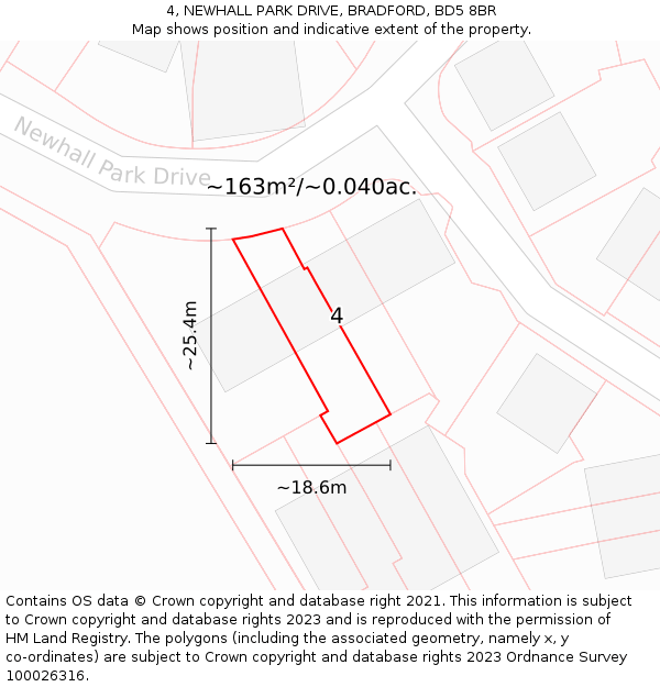 4, NEWHALL PARK DRIVE, BRADFORD, BD5 8BR: Plot and title map