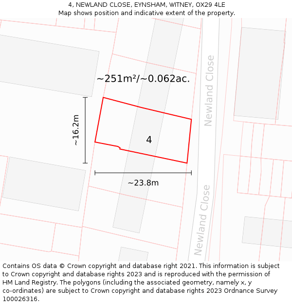4, NEWLAND CLOSE, EYNSHAM, WITNEY, OX29 4LE: Plot and title map