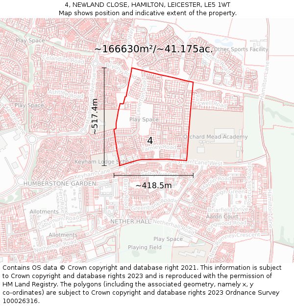 4, NEWLAND CLOSE, HAMILTON, LEICESTER, LE5 1WT: Plot and title map