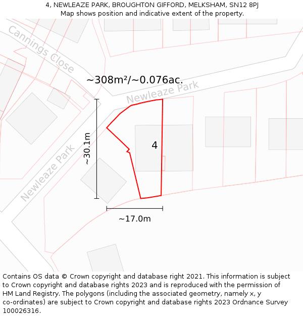 4, NEWLEAZE PARK, BROUGHTON GIFFORD, MELKSHAM, SN12 8PJ: Plot and title map