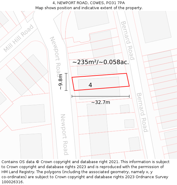 4, NEWPORT ROAD, COWES, PO31 7PA: Plot and title map