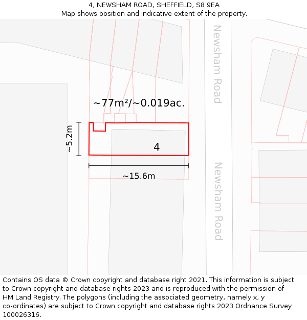 4, NEWSHAM ROAD, SHEFFIELD, S8 9EA: Plot and title map