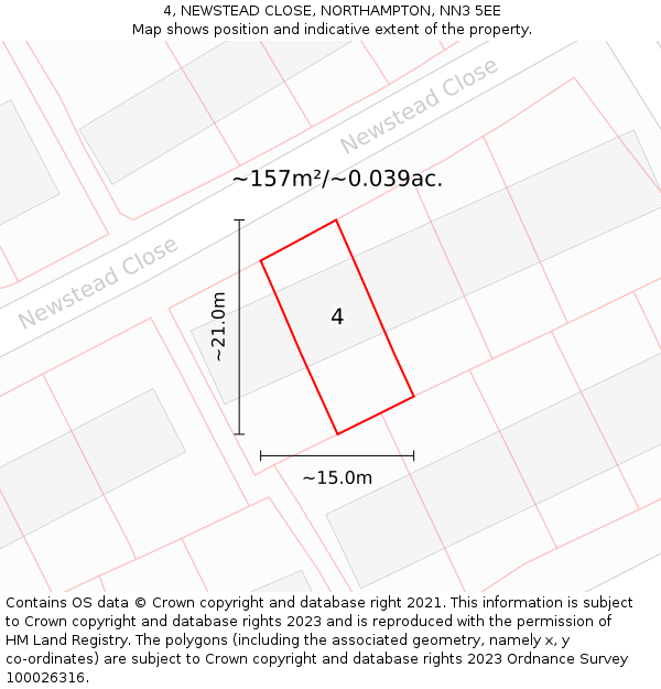 4, NEWSTEAD CLOSE, NORTHAMPTON, NN3 5EE: Plot and title map