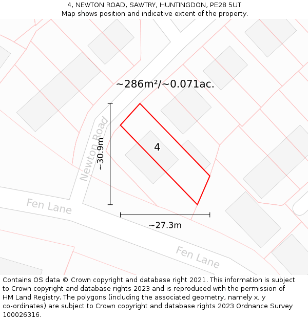 4, NEWTON ROAD, SAWTRY, HUNTINGDON, PE28 5UT: Plot and title map