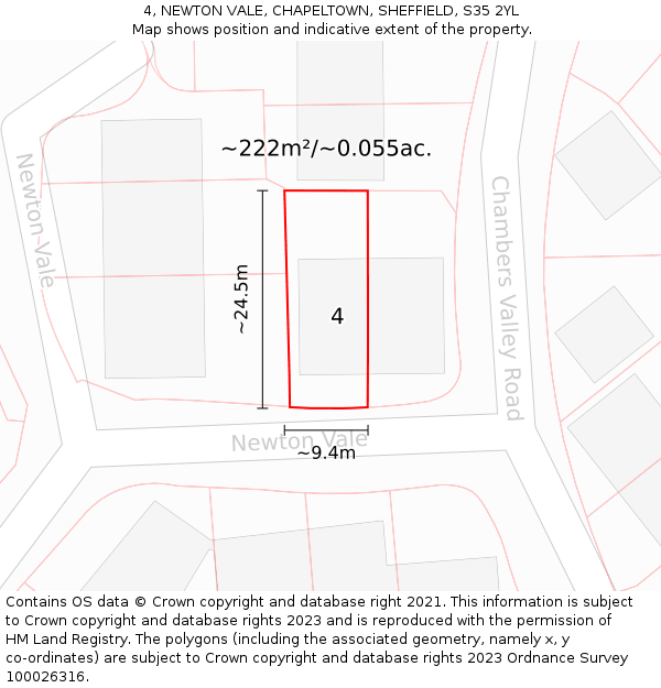 4, NEWTON VALE, CHAPELTOWN, SHEFFIELD, S35 2YL: Plot and title map