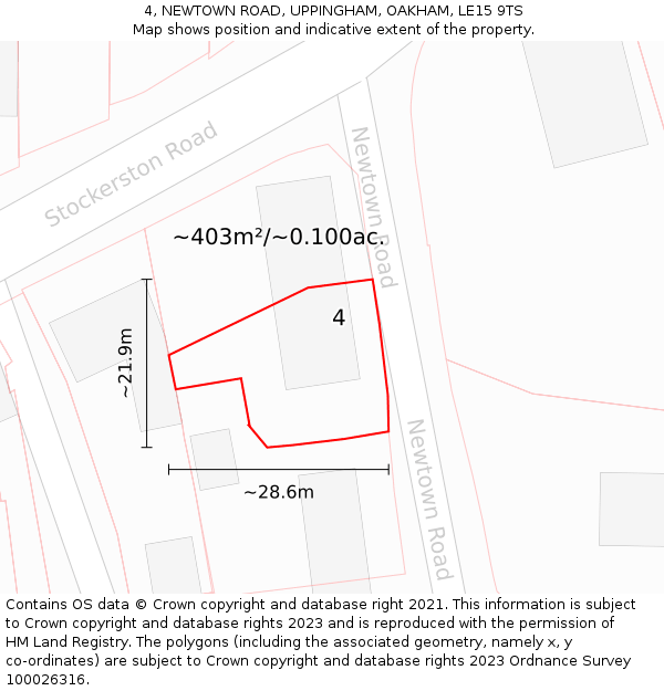 4, NEWTOWN ROAD, UPPINGHAM, OAKHAM, LE15 9TS: Plot and title map
