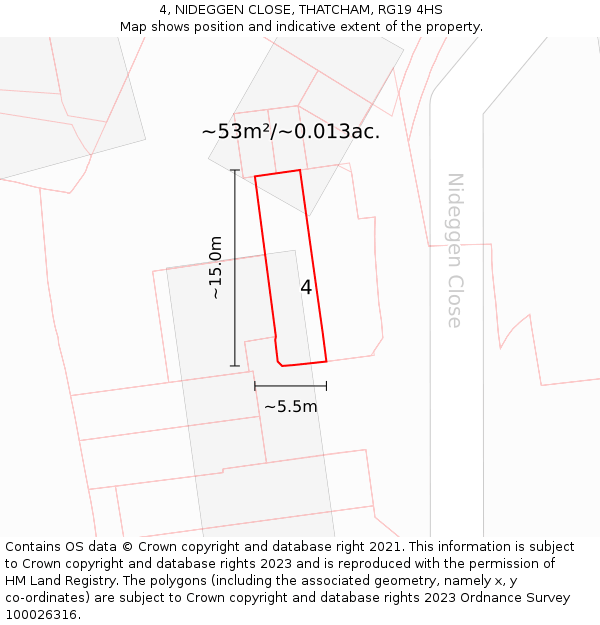 4, NIDEGGEN CLOSE, THATCHAM, RG19 4HS: Plot and title map