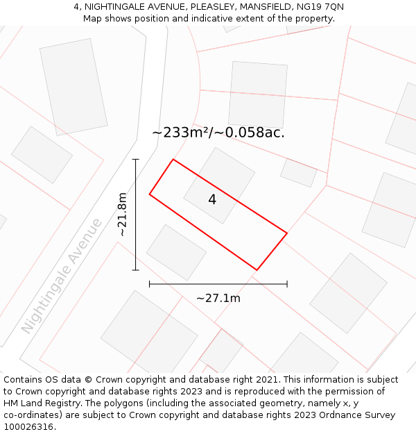 4, NIGHTINGALE AVENUE, PLEASLEY, MANSFIELD, NG19 7QN: Plot and title map