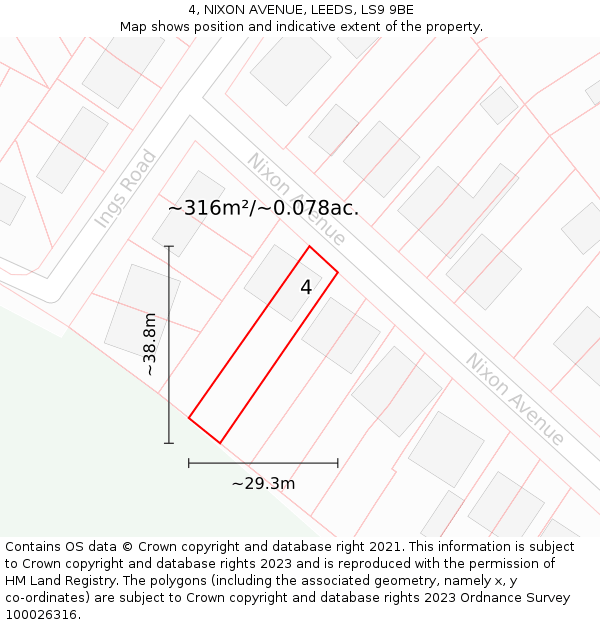4, NIXON AVENUE, LEEDS, LS9 9BE: Plot and title map