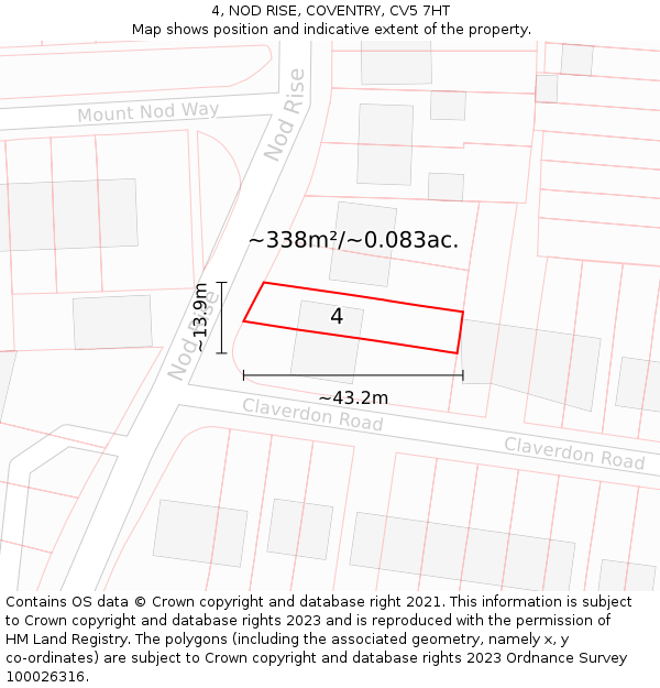 4, NOD RISE, COVENTRY, CV5 7HT: Plot and title map