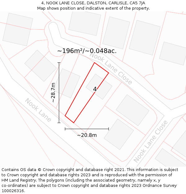 4, NOOK LANE CLOSE, DALSTON, CARLISLE, CA5 7JA: Plot and title map