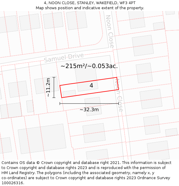 4, NOON CLOSE, STANLEY, WAKEFIELD, WF3 4PT: Plot and title map