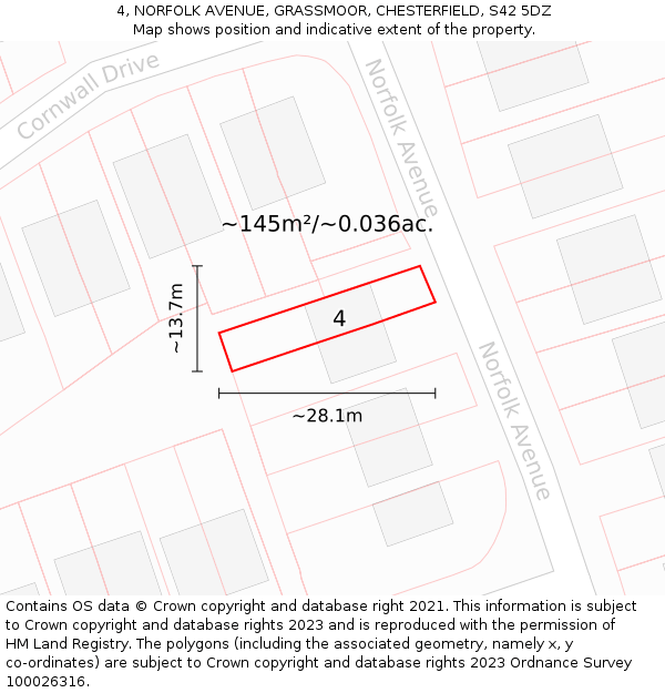 4, NORFOLK AVENUE, GRASSMOOR, CHESTERFIELD, S42 5DZ: Plot and title map