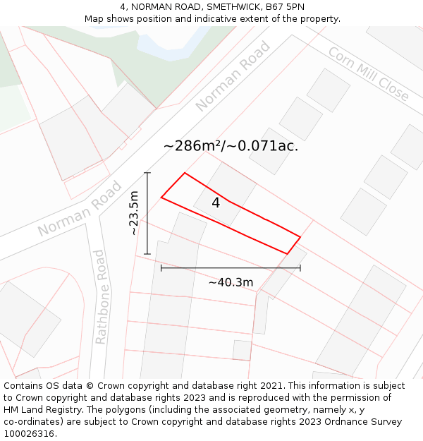 4, NORMAN ROAD, SMETHWICK, B67 5PN: Plot and title map