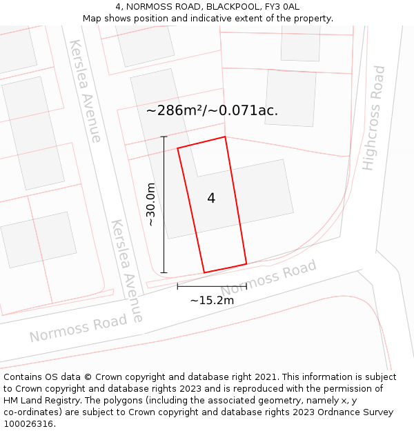 4, NORMOSS ROAD, BLACKPOOL, FY3 0AL: Plot and title map