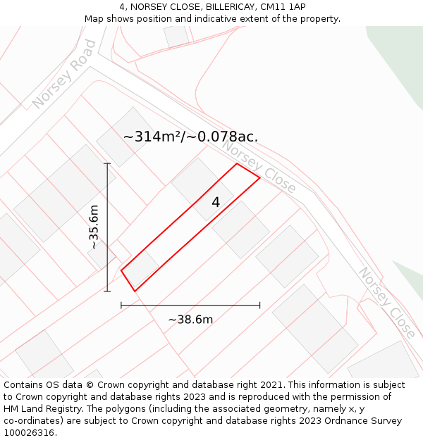4, NORSEY CLOSE, BILLERICAY, CM11 1AP: Plot and title map