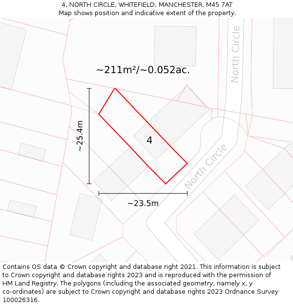 4, NORTH CIRCLE, WHITEFIELD, MANCHESTER, M45 7AT: Plot and title map