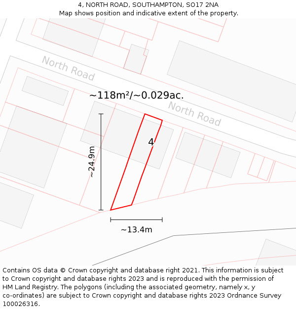 4, NORTH ROAD, SOUTHAMPTON, SO17 2NA: Plot and title map