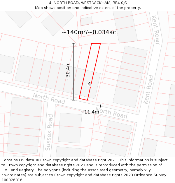 4, NORTH ROAD, WEST WICKHAM, BR4 0JS: Plot and title map