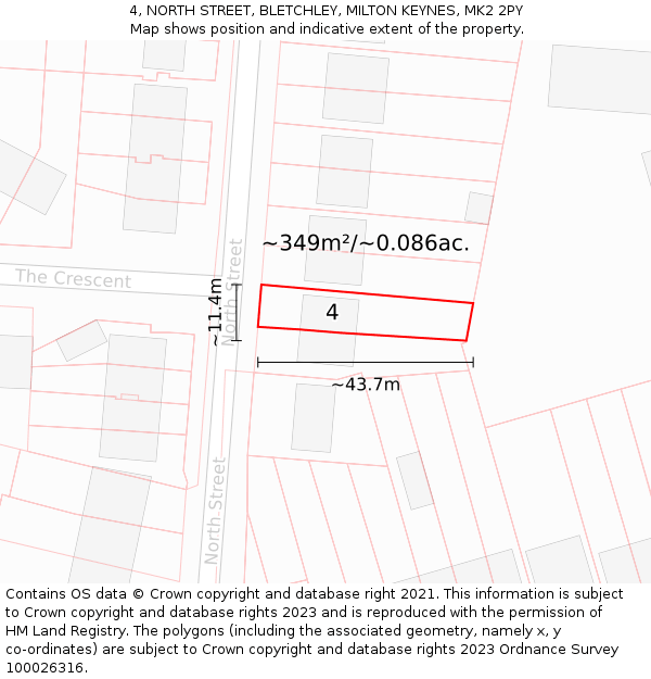 4, NORTH STREET, BLETCHLEY, MILTON KEYNES, MK2 2PY: Plot and title map