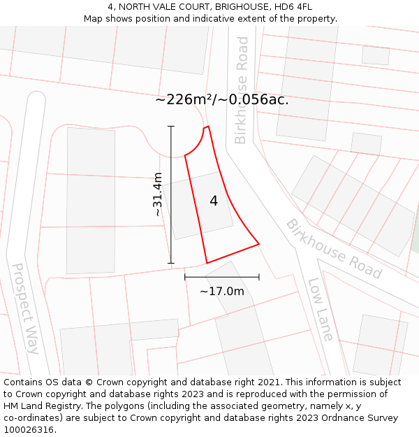 4, NORTH VALE COURT, BRIGHOUSE, HD6 4FL: Plot and title map