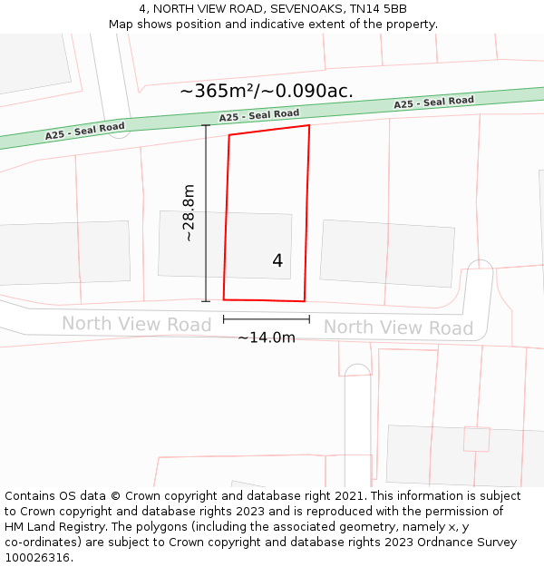 4, NORTH VIEW ROAD, SEVENOAKS, TN14 5BB: Plot and title map