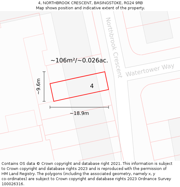 4, NORTHBROOK CRESCENT, BASINGSTOKE, RG24 9RB: Plot and title map