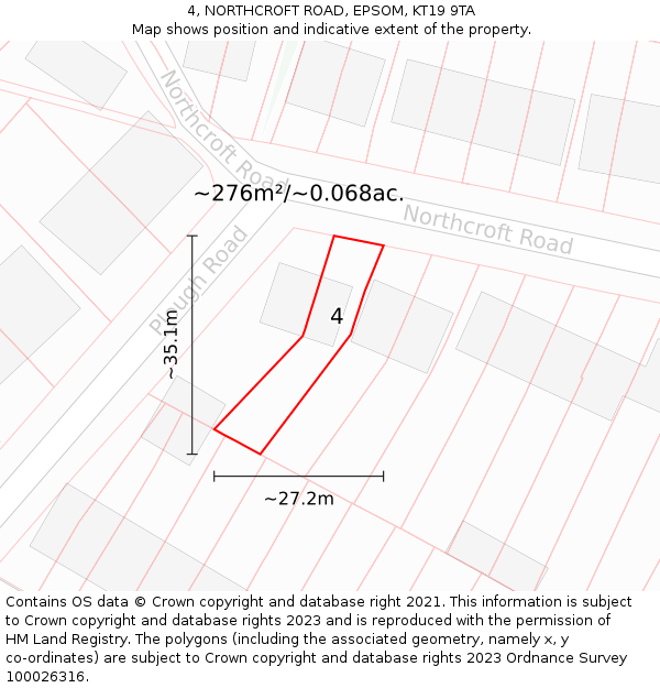 4, NORTHCROFT ROAD, EPSOM, KT19 9TA: Plot and title map