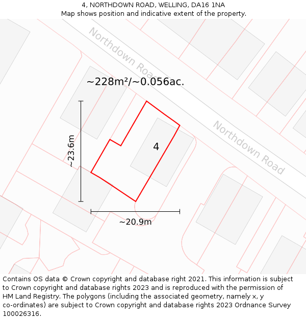 4, NORTHDOWN ROAD, WELLING, DA16 1NA: Plot and title map