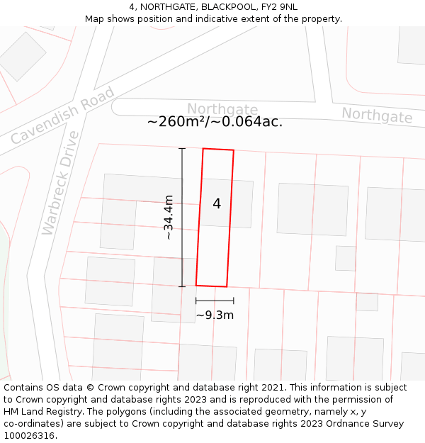 4, NORTHGATE, BLACKPOOL, FY2 9NL: Plot and title map