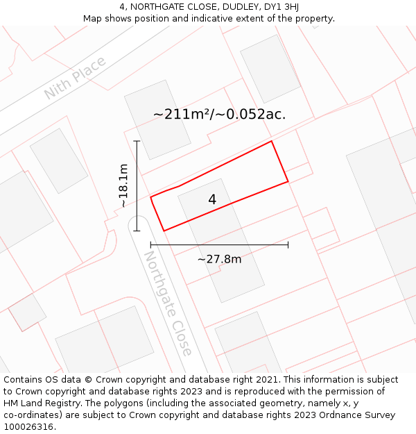 4, NORTHGATE CLOSE, DUDLEY, DY1 3HJ: Plot and title map