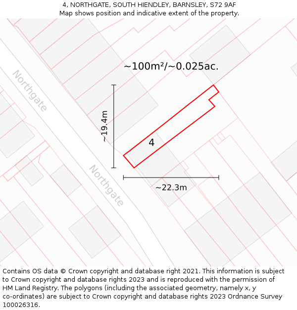 4, NORTHGATE, SOUTH HIENDLEY, BARNSLEY, S72 9AF: Plot and title map