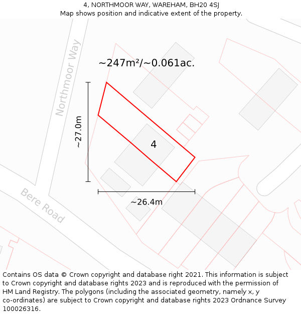 4, NORTHMOOR WAY, WAREHAM, BH20 4SJ: Plot and title map