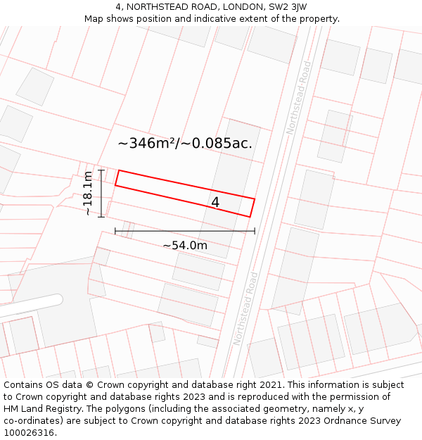 4, NORTHSTEAD ROAD, LONDON, SW2 3JW: Plot and title map