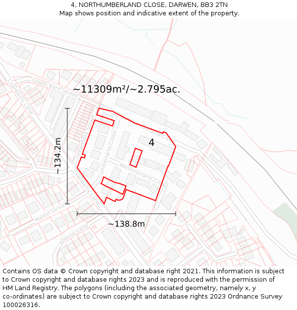 4, NORTHUMBERLAND CLOSE, DARWEN, BB3 2TN: Plot and title map