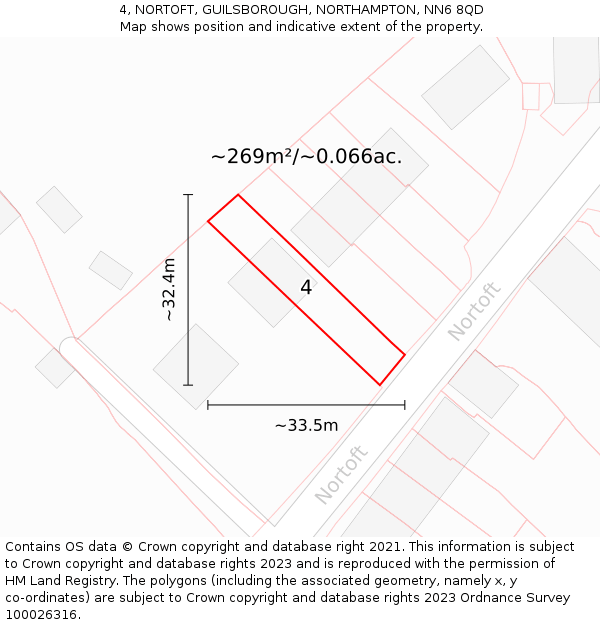 4, NORTOFT, GUILSBOROUGH, NORTHAMPTON, NN6 8QD: Plot and title map