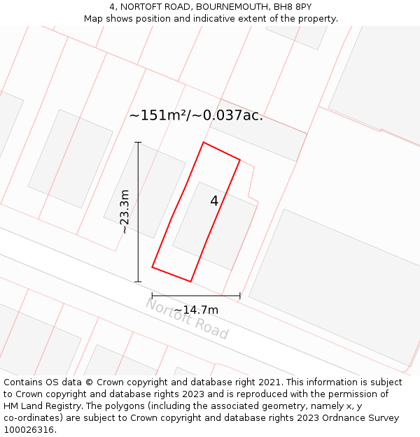 4, NORTOFT ROAD, BOURNEMOUTH, BH8 8PY: Plot and title map
