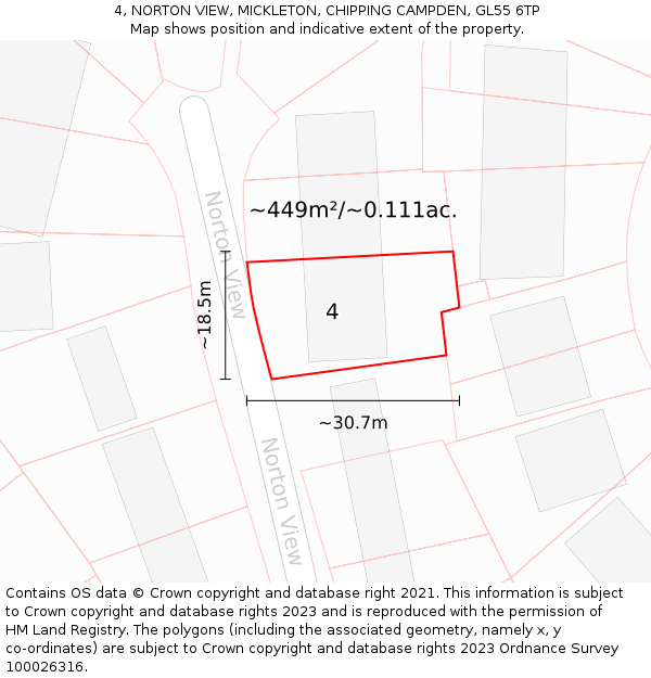 4, NORTON VIEW, MICKLETON, CHIPPING CAMPDEN, GL55 6TP: Plot and title map