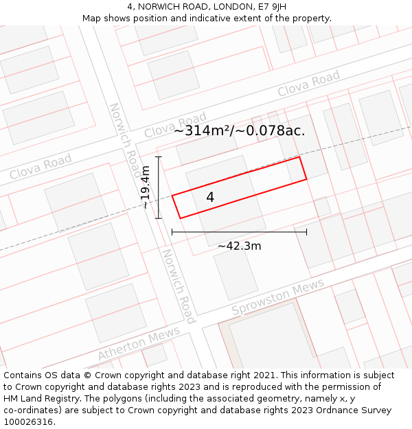 4, NORWICH ROAD, LONDON, E7 9JH: Plot and title map