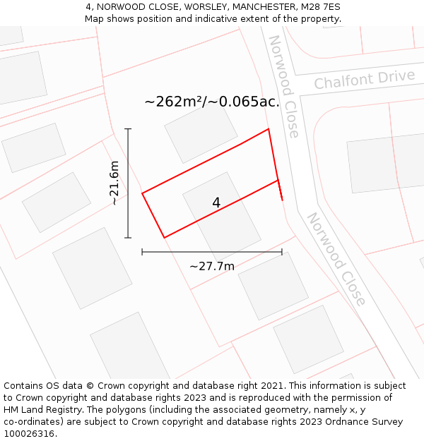 4, NORWOOD CLOSE, WORSLEY, MANCHESTER, M28 7ES: Plot and title map