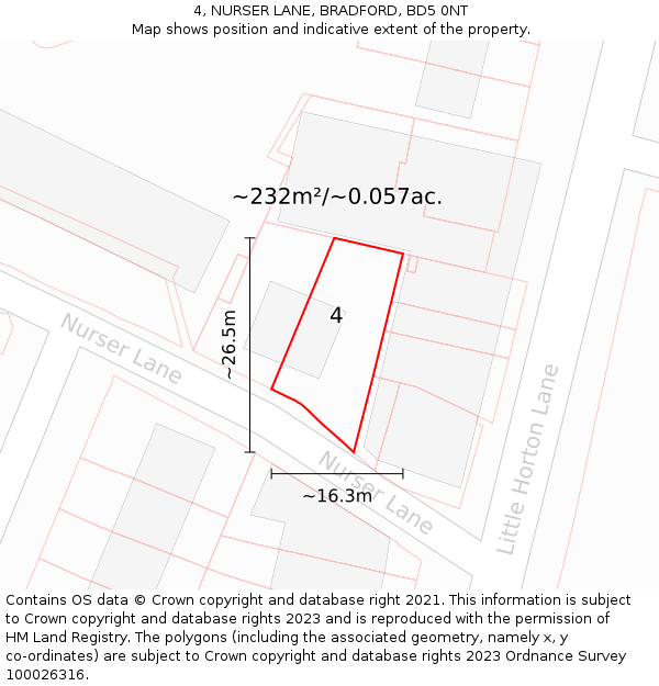 4, NURSER LANE, BRADFORD, BD5 0NT: Plot and title map